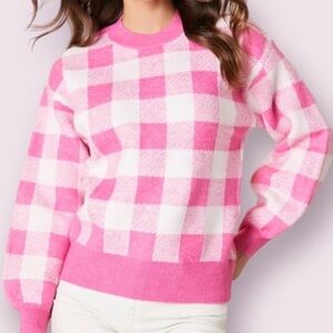 Farewell Pink & White Gingham Pullover Sweater